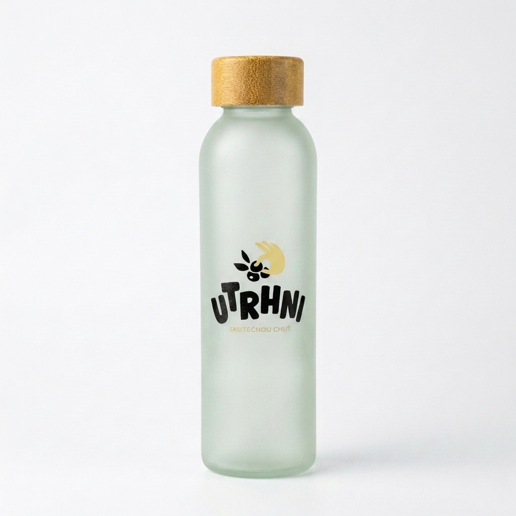 Láhev UTRHNI z matného skla s bambusovým uzávěrem 500 ml